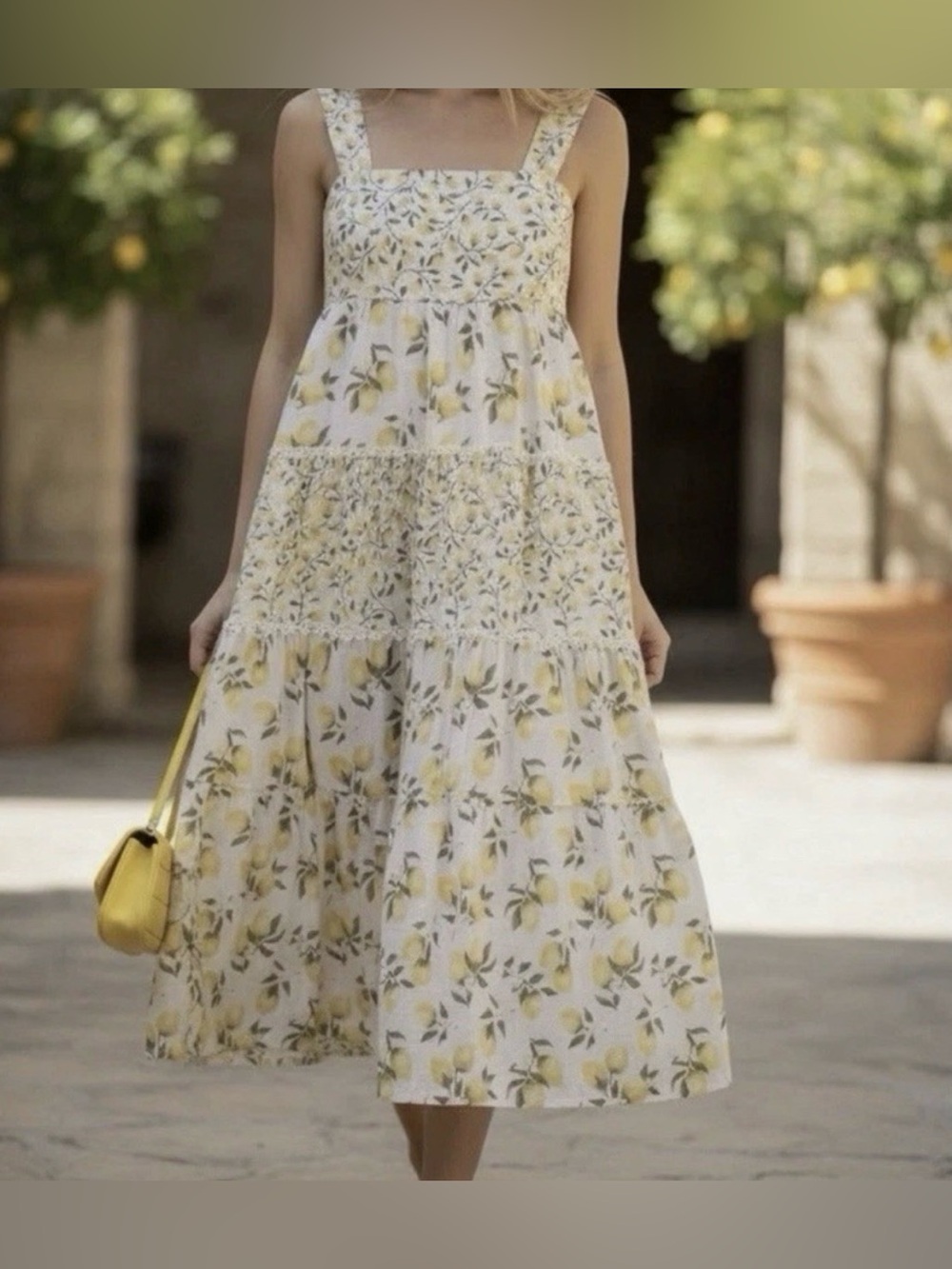 Haute Hippie Lemon Print Tiered Cotton Maxi Dress - 10